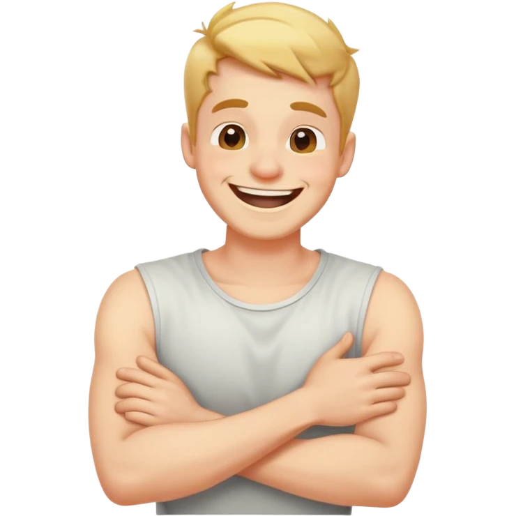Arms crossed holding neck laughing guy emoji