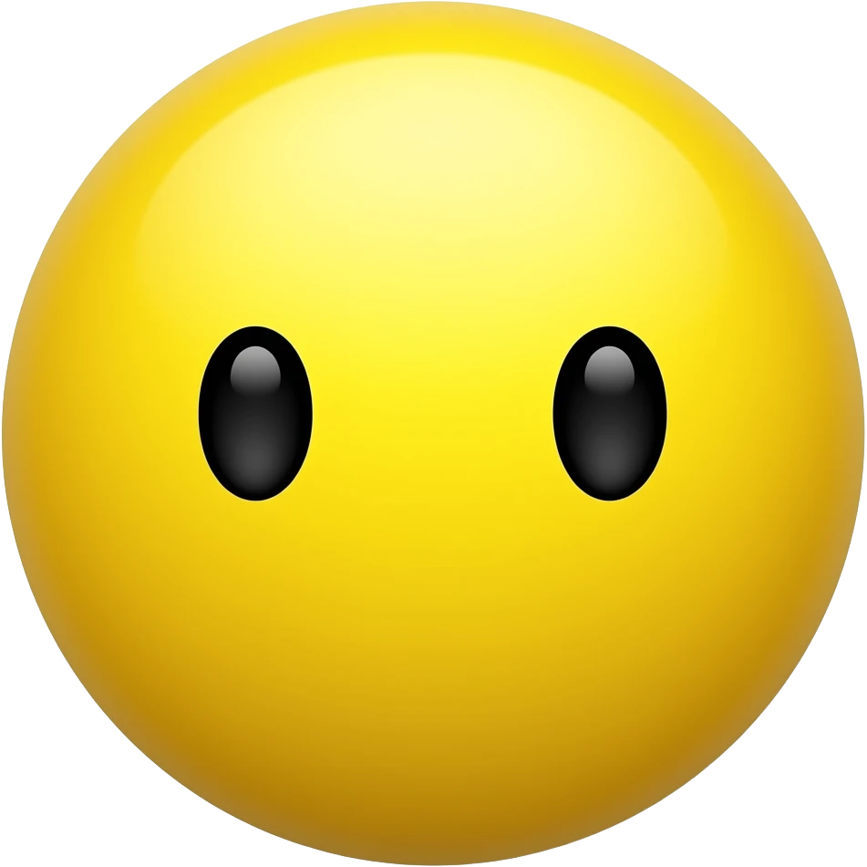 Yellow circle without a mouth with black dotted eyes 😶 emoji