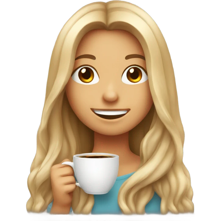 smiling girl long hair with coffee cup emoji