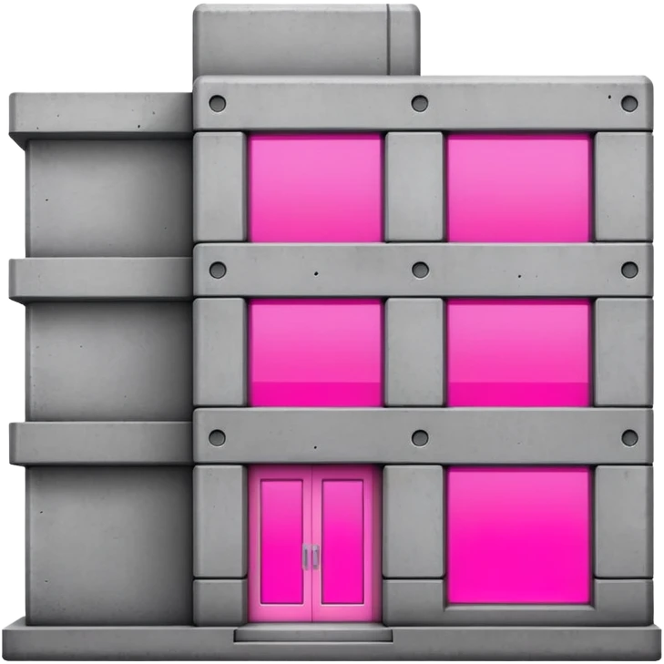 brutalist gray concrete block building with one neon pink window emoji