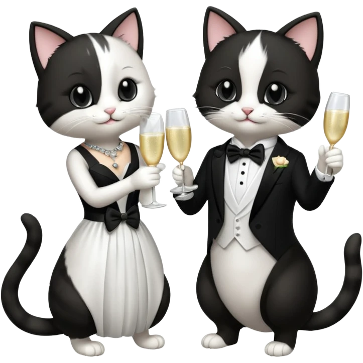 two happy cats getting married with champagne glasses emoji
