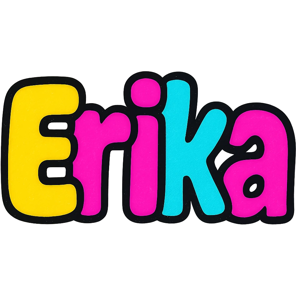 Erika name in colorful gradient modern font with dark outline, transparent background, in the style of sample images emoji