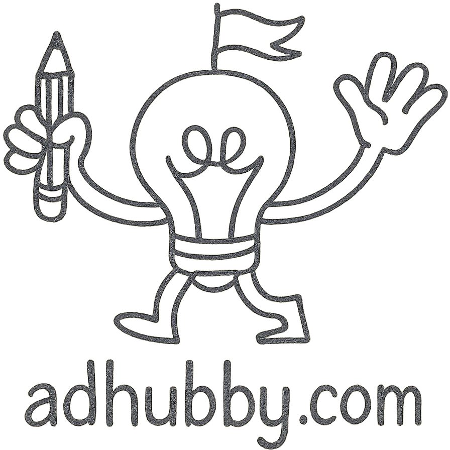 mascot logo for adhubby.com, multi-agent creative team, hand-drawn style, quirky character symbolizing teamwork and creativity, designed for small business appeal emoji
