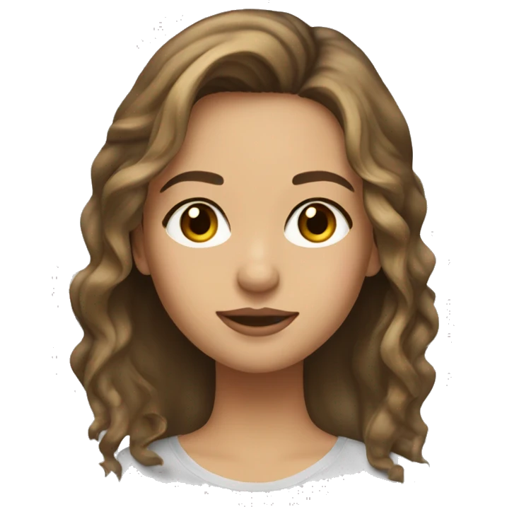 A girl with mid length brunette hair with a bit of blonde highlights hazel eyes and lashes  emoji