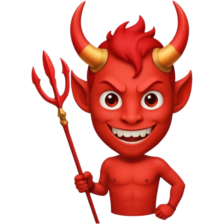 Red devil with short horns and trident, grinning mischievously emoji