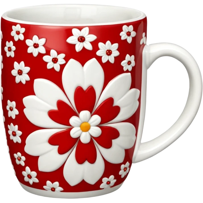 Red and white deailes floral pattern realistic coffee mug  emoji