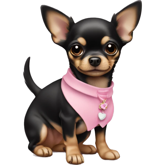 black & tan chihuahua puppy wearing a pink dress emoji