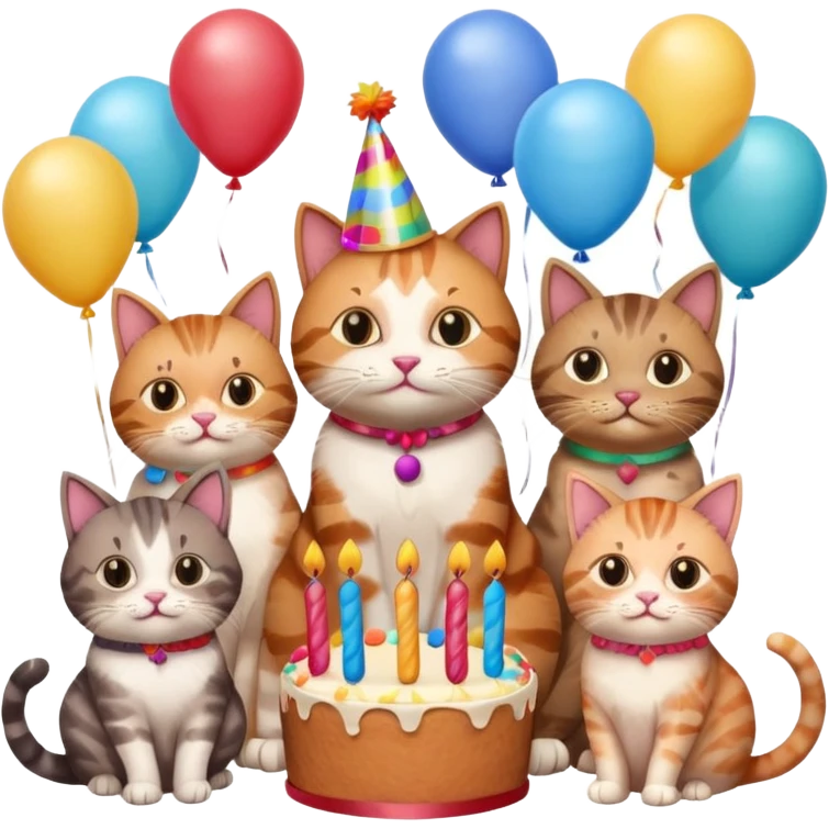 3 cats and a kitten at a birthday party emoji