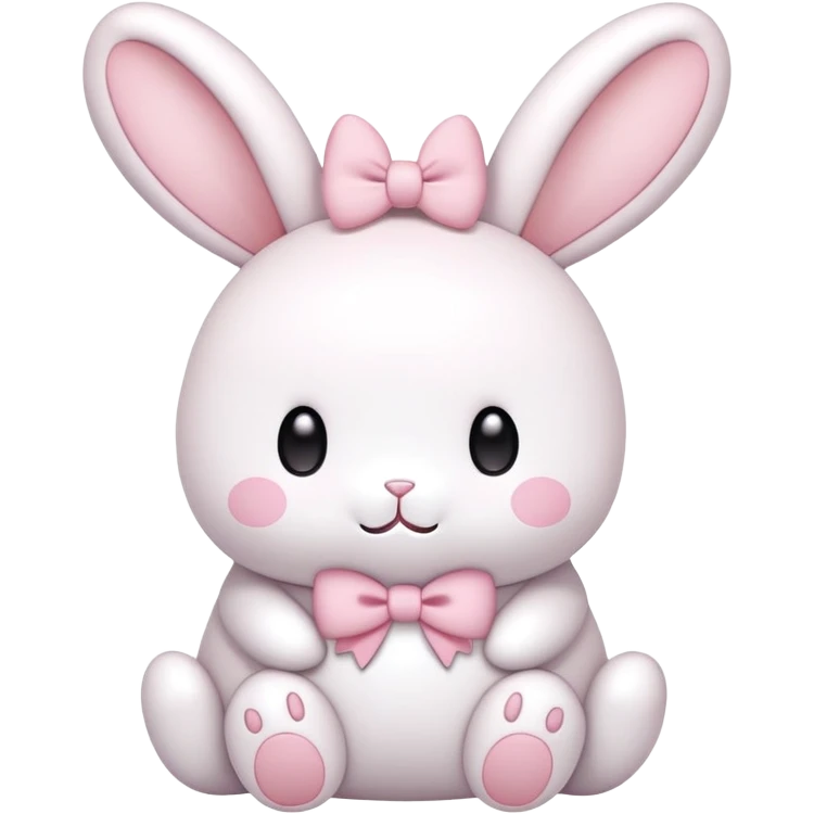 A pudgy bunny in authentic Sanrio style exactly like My Melody, two long floppy ears, round face, very minimal facial features with just simple eyes and tiny mouth, tiny spikes, light pink and white colors, small bow, ultra kawaii and simple emoji