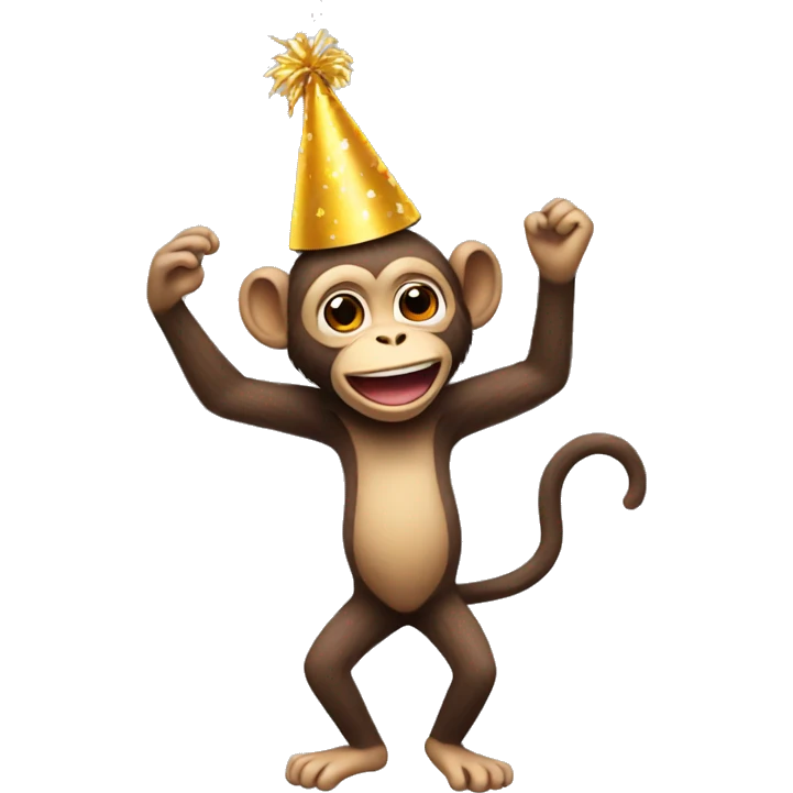 dancing monkey wearing a birthday hat emoji