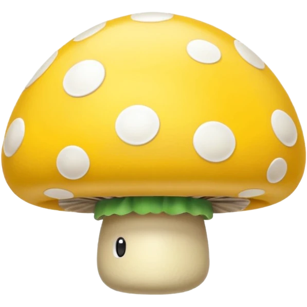Mario Mushroom with yellow cap and white spots, rounded and shiny, simple and cute, no text emoji