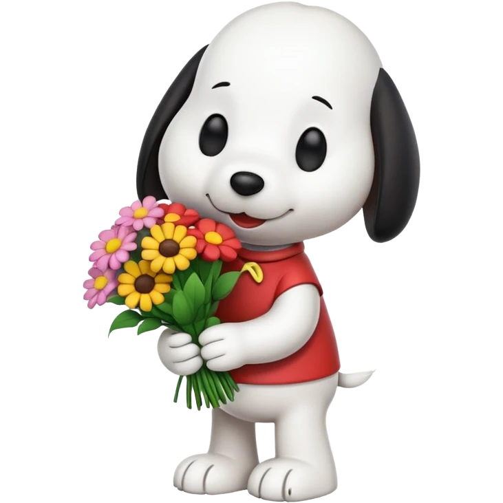 Snoopy holding flower bouquet emoji
