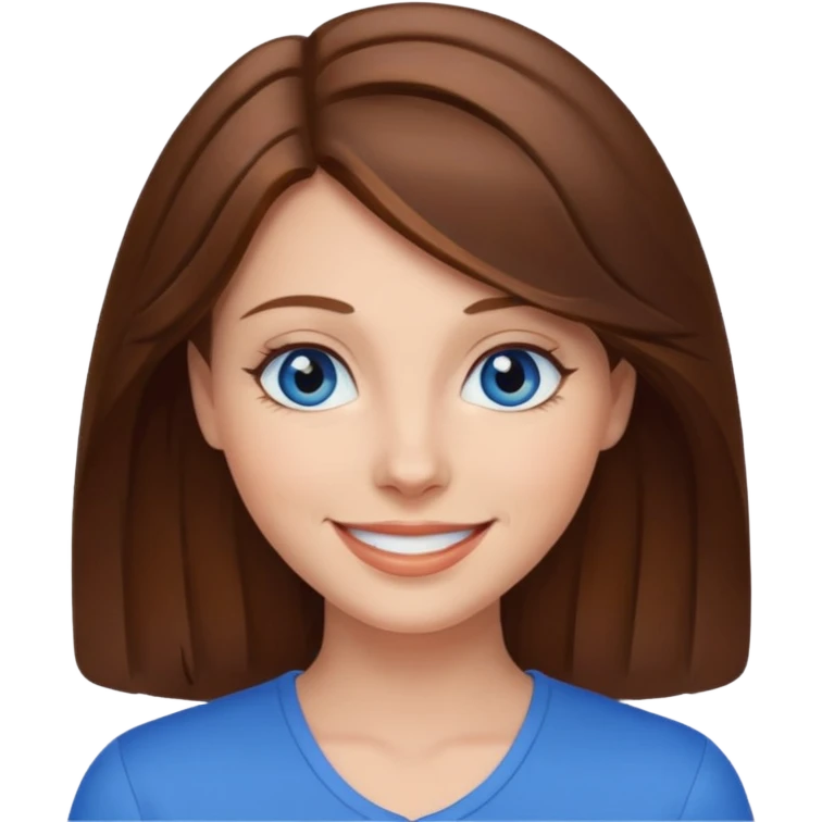 Woman brown haïr blue eyes ass emoji