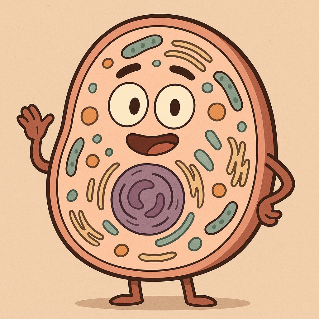 a human cell, simplified, flat cartoon style emoji