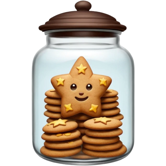 Realistic glass cookie jar with dark brown lid full of stars ginger cookies emoji