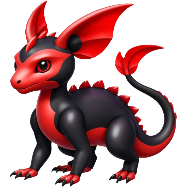 Shiny Red And Black Colorful Fakémon-hybrid-creature (full body)  emoji
