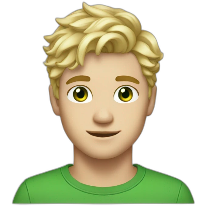 blonde twenty year old guy with side part short wavy hair and green eyes emoji