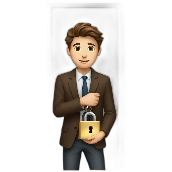 Classy young man brown-haired, struggling to get a key into a lock. emoji
