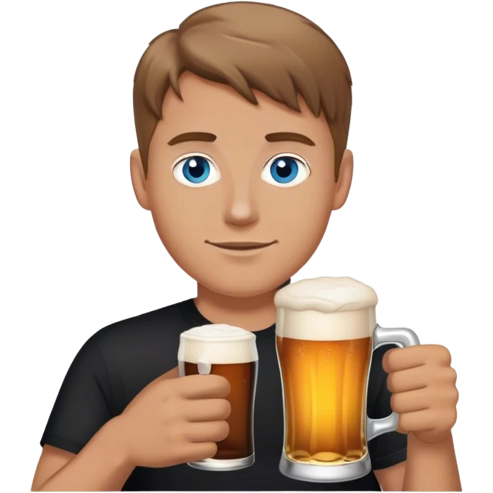 white guy light brown hair blue eyes wearing black holding beer emoji