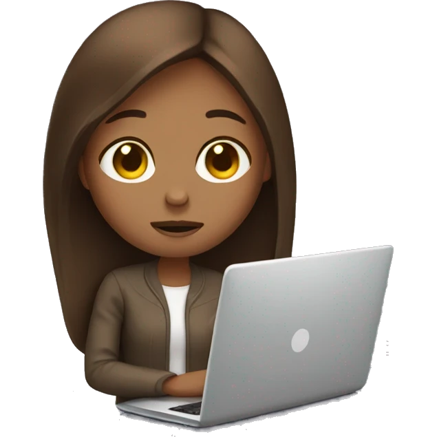 Exhausted brown straight hair girl with laptop  emoji