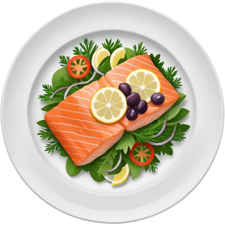 salmon salad served on a flat plate emoji