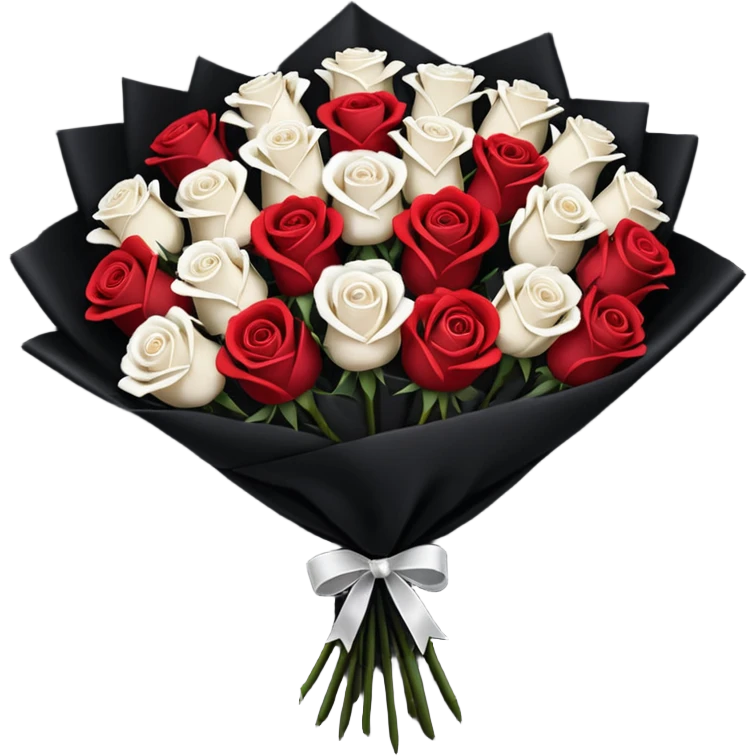 White rose and red rose bouquet with black paper  emoji