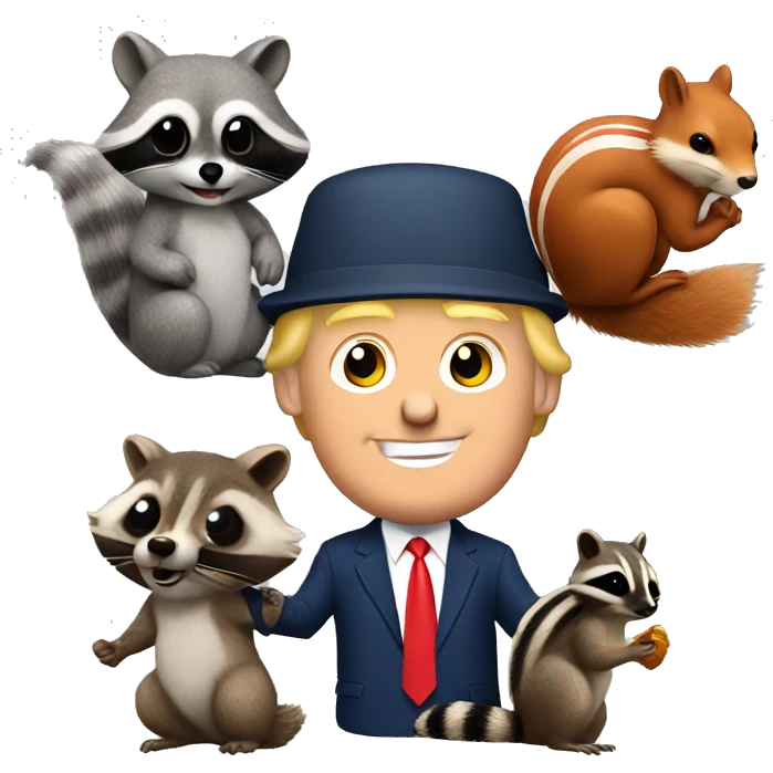 Donald trump holding a squirrel and raccoon  emoji