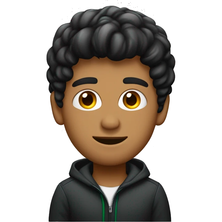 hombre joven moreno, de chile, con poleron deportivo color petroleo. Pelo corto negro.  emoji