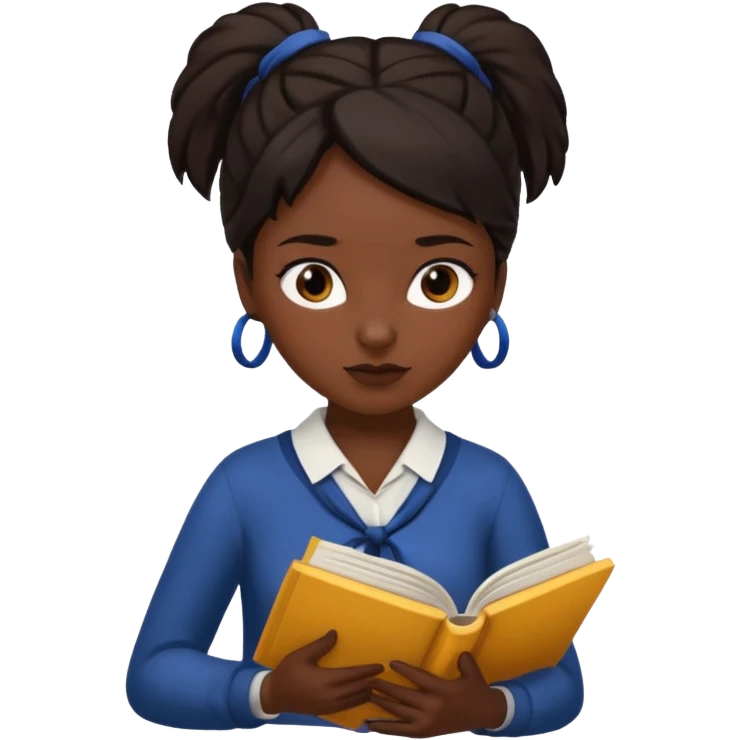 create an emoji where a girl with dark hair tied at the top  is reading  emoji