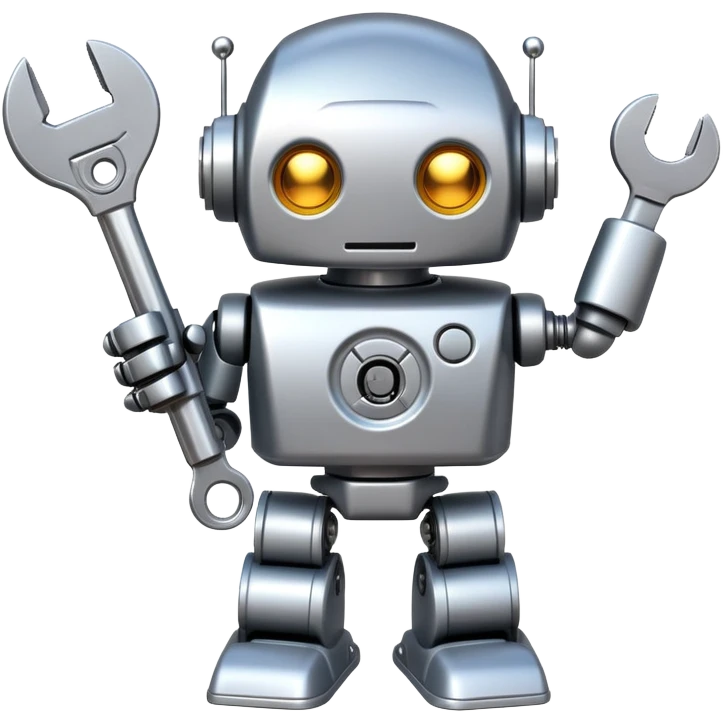 Toy robot holding a wrench emoji