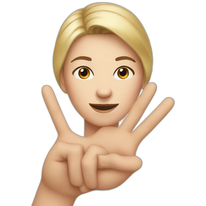 white woman ups two fingers on one hand emoji