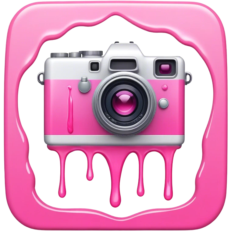 Pink liquid dripping over a camera emoji