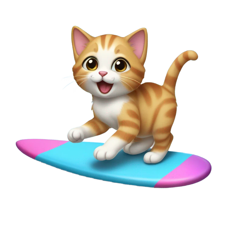 kitten riding a surf board emoji
