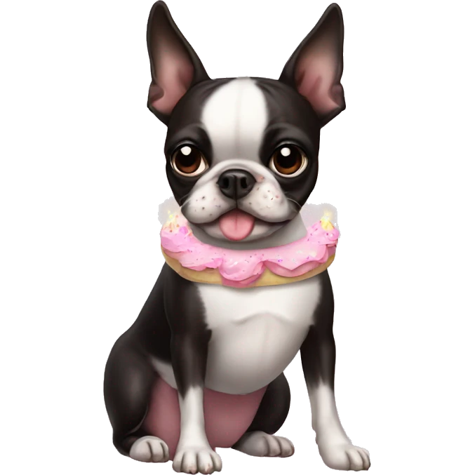 Boston terrier wearing tutu with birthday cake  emoji