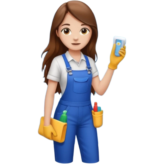 beautiful girl with long brown hair constructing new bathroom area with new shower and amenities  emoji