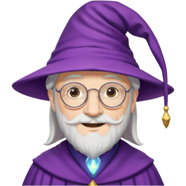 dumbledore white hair, wear glasses, purple magic hat emoji