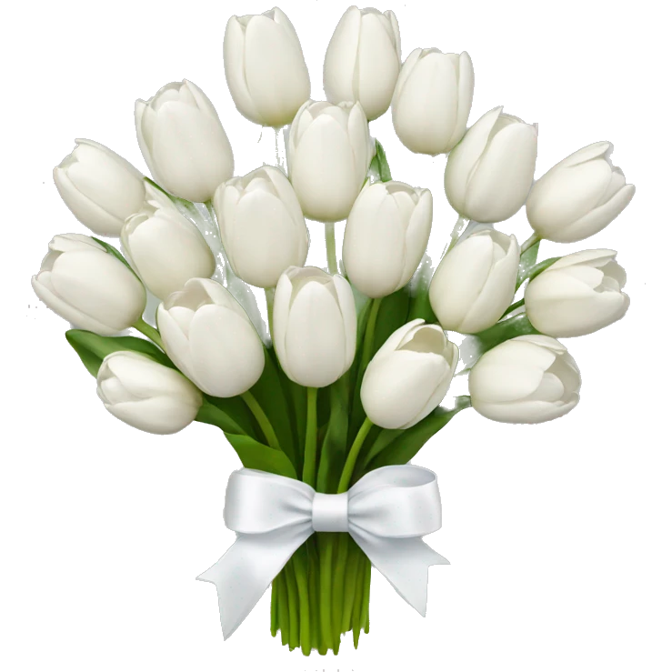 white tulip bouquet with a white bow holding the flowers together emoji