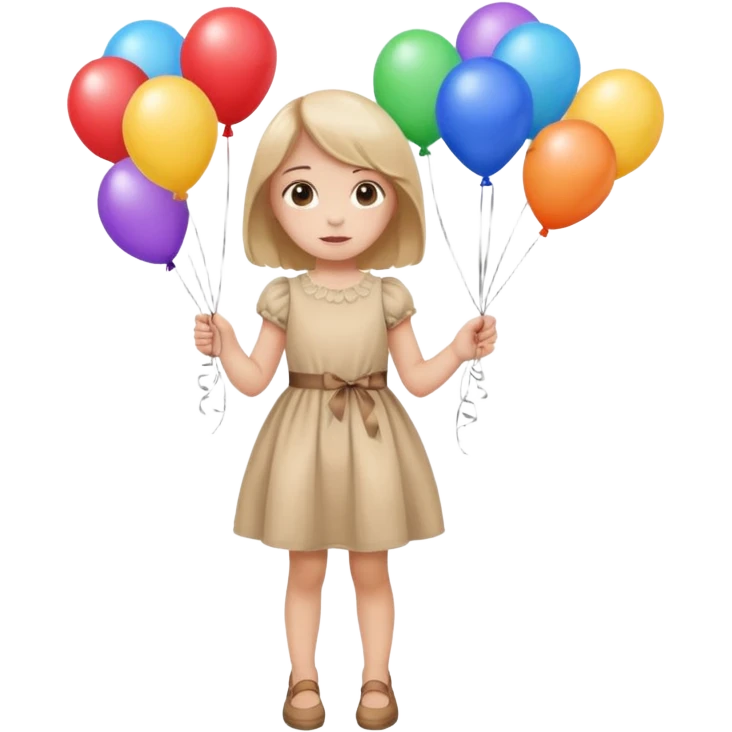 birthday small  girl in biege dress + baloons emoji