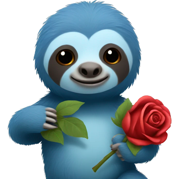 Blue sloth holding a rose toy emoji