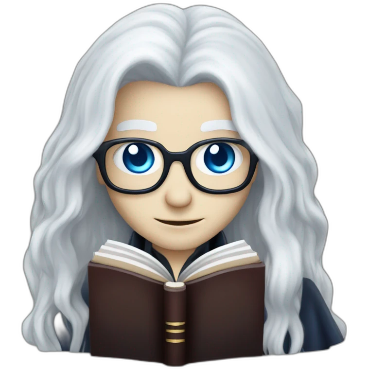 vampire librarian with blue eyes and long white hair holding a book male emoji