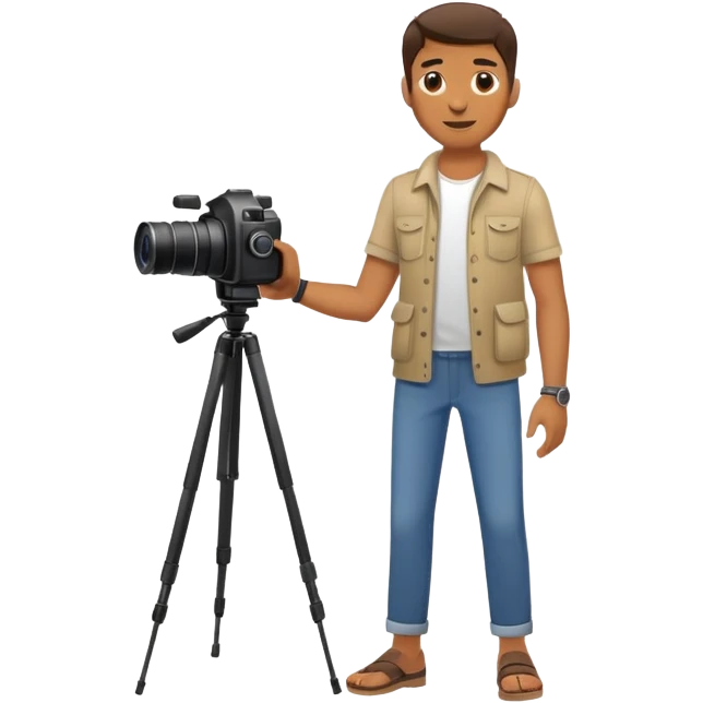 man standing full body with camera emoji