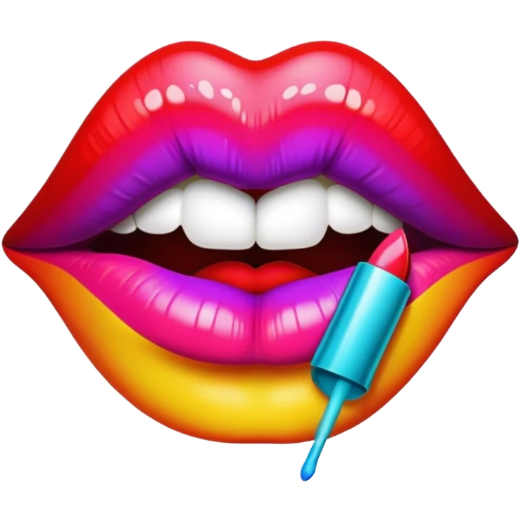 A psychedelic-colored lipstick kiss mark. emoji