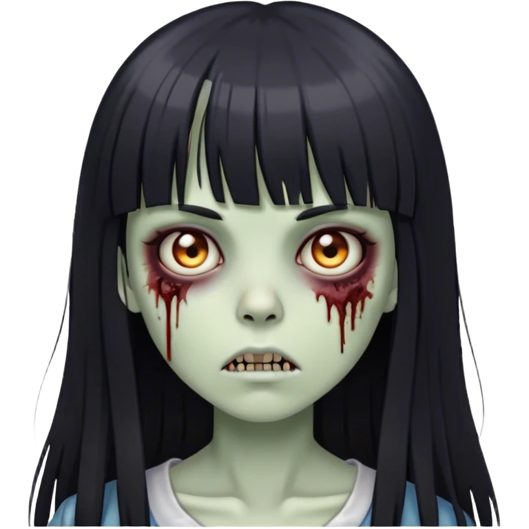zumbie girl with black long straight hair with bangs (like this 🧟‍♀️) emoji