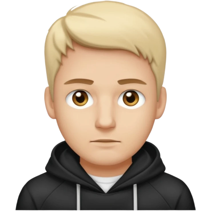 Crea un hombre alto, blanco, rubio, con ojos café claro, con músculos, camisa blanca con una sudadera negra, alto y guapo emoji