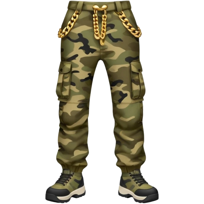 Khaki camo cargo pants with gold chains emoji