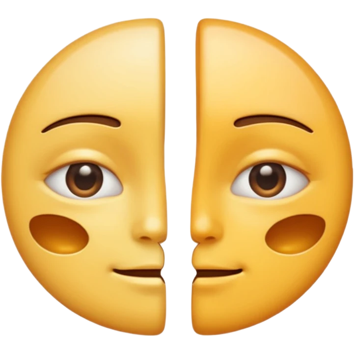 Minimal emoji of a face split into two halves, one side puffy and shiny, the other side slim and matte, clear before-and-after effect, simple wellness icon style, no beauty or medical elements
 emoji