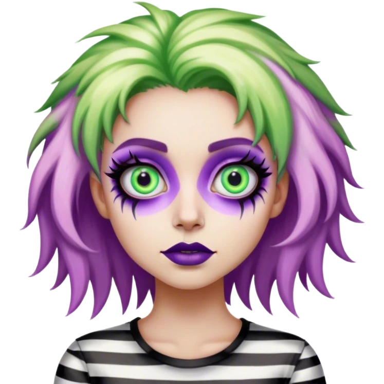 Psychedelic colored beetlejuice girl with large glistening eyes emoji