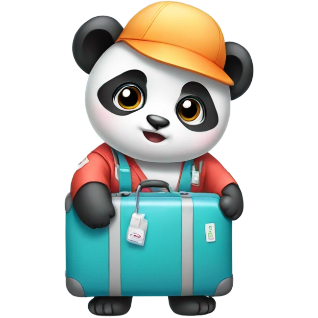 Baby panda sad carrying lots of luggage wearing scrubs emoji