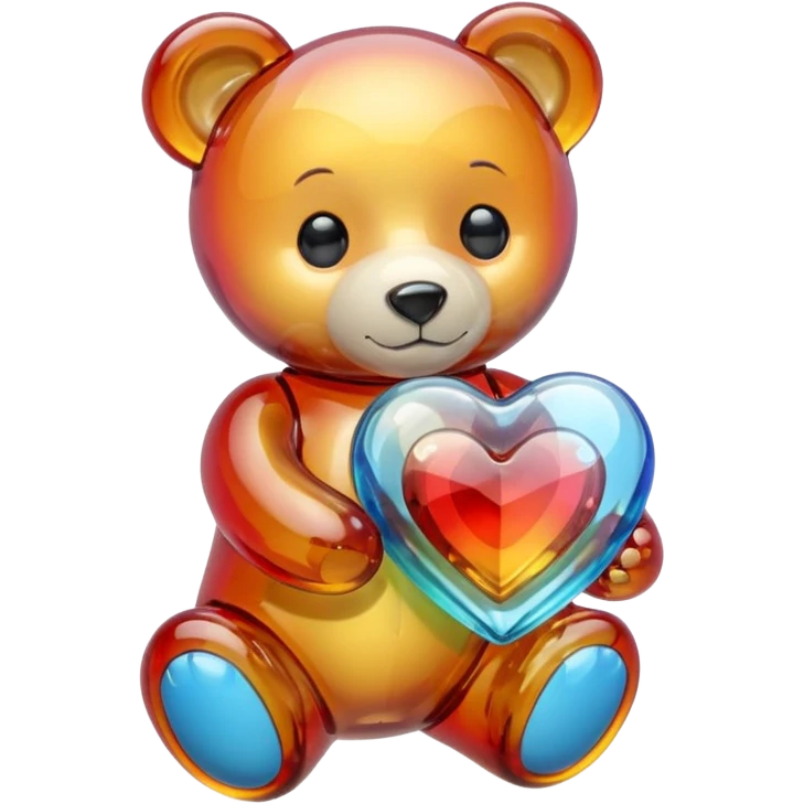 Colorful glass heart with a glass teddy bear in the right bottom  emoji