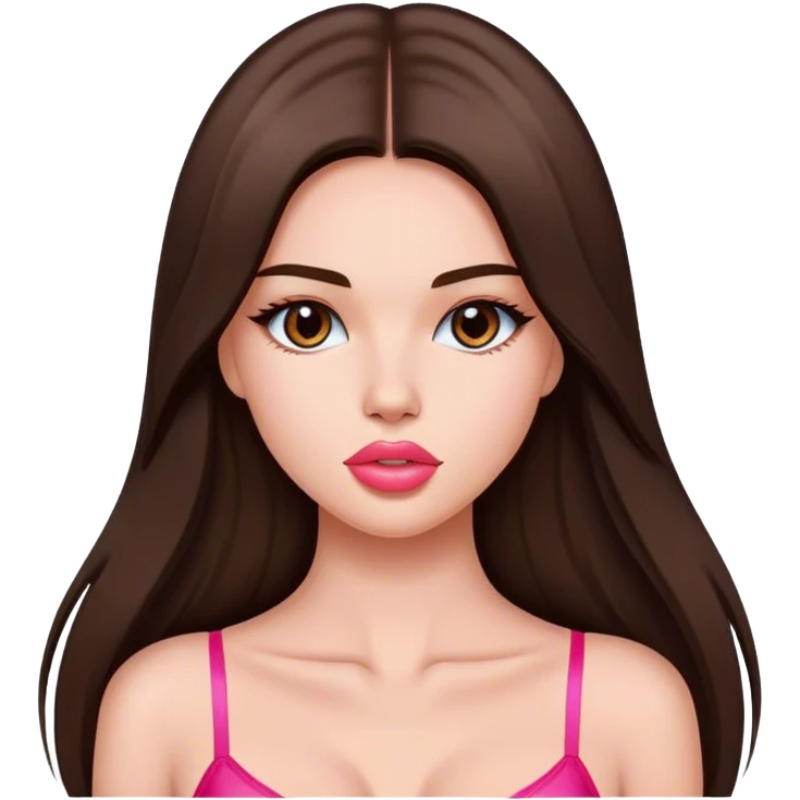 Skinny plump lips victoria’s secret model with long brunette straight hair sending heart emoji
